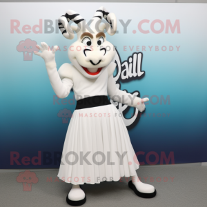 White Gazelle mascot costume character dressed with a Maxi Skirt and Cufflinks