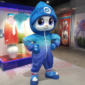 Blue Plum mascot costume character dressed with a Windbreaker and Anklets
