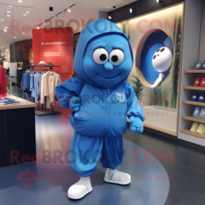 Blue Plum mascot costume character dressed with a Windbreaker and Anklets