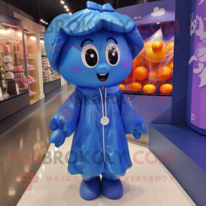 Blue Plum mascot costume character dressed with a Windbreaker and Anklets