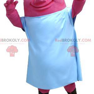 Mascotte de bonhomme rose de monstre rose avec un drap blanc -