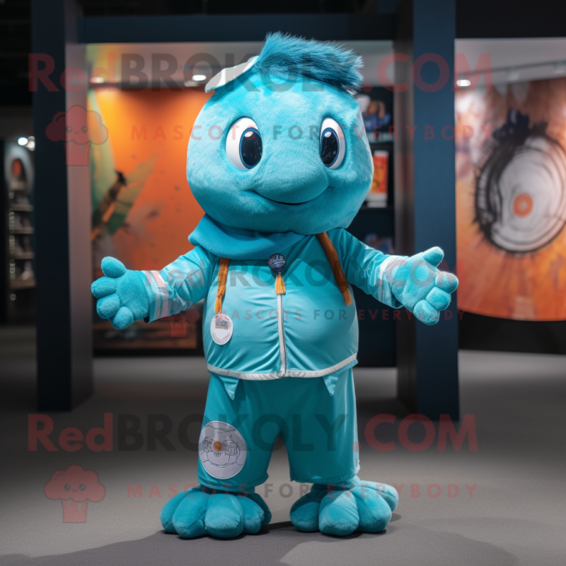 Turquoise Alliance mascot costume character dressed with a Chinos and Headbands Turquoise Alliance mascot costume character dressed with a Chinos and Headbands