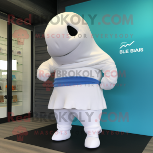 nan Beluga Whale mascot costume character dressed with a Board Shorts and Gloves