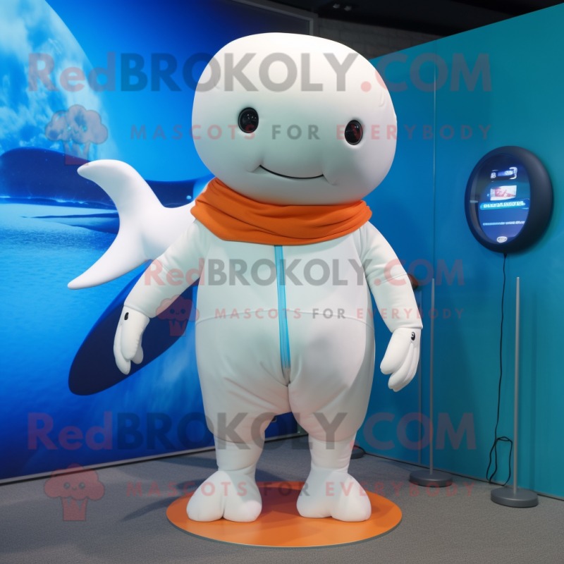 nan Beluga Whale mascot costume character dressed with a Board Shorts and Gloves