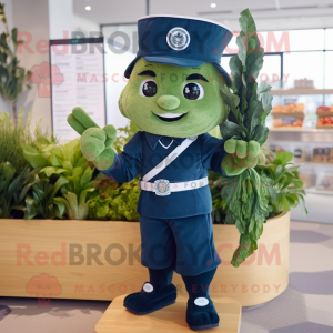 Navy Spinach mascot costume character dressed with a Romper and Bracelets