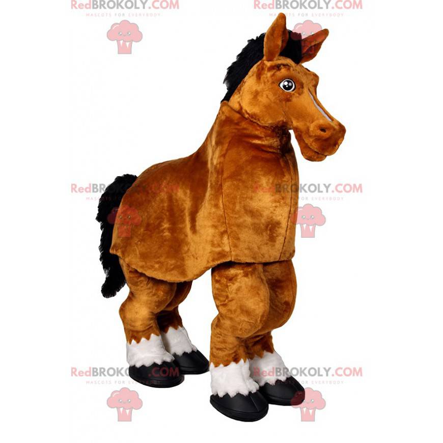Mascotte de cheval marron. Costume de cheval marron -