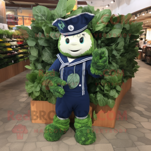 Navy Spinach mascot costume character dressed with a Romper and Bracelets