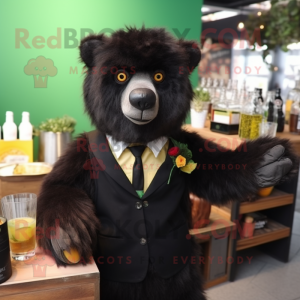 Olive Spectacled Bear mascot costume character dressed with a Cocktail Dress and Briefcases