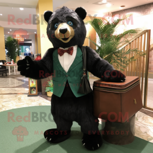 Olive Spectacled Bear mascot costume character dressed with a Cocktail Dress and Briefcases