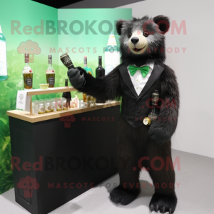 Olive Spectacled Bear mascot costume character dressed with a Cocktail Dress and Briefcases