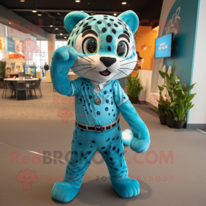 Cyan Cheetah maskot kostume...