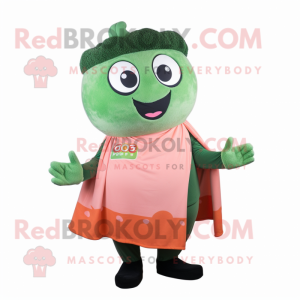 Peach Broccoli mascot costume character dressed with a Sweater and Scarf clips