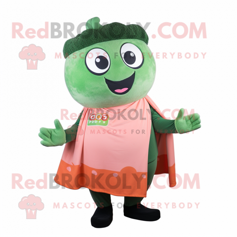 Peach Broccoli mascot costume character dressed with a Sweater and Scarf clips Peach Broccoli mascot costume character dressed with a Sweater and Scarf clips