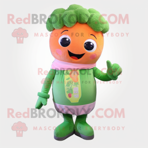 Peach Broccoli mascot costume character dressed with a Sweater and Scarf clips