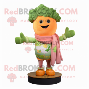 Peach Broccoli mascot costume character dressed with a Sweater and Scarf clips