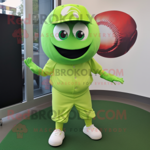Lime Green Baseball Ball mascot costume character dressed with a Capri Pants and Caps