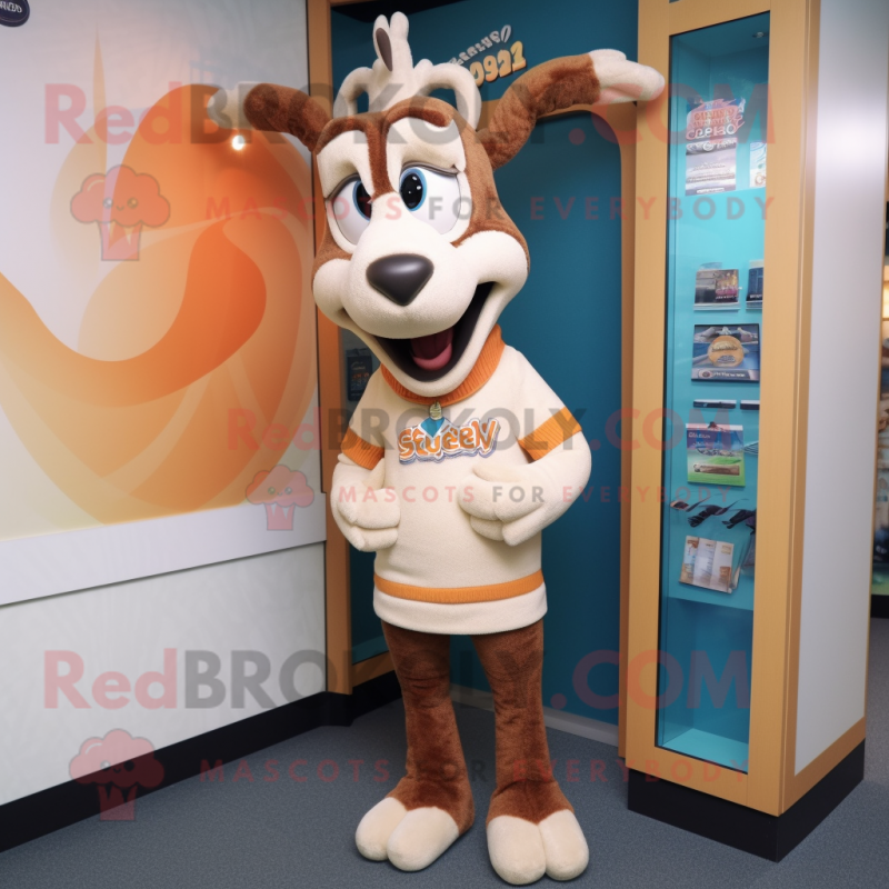 Cream Gazelle mascot costume character dressed with a Sweater and Cufflinks Cream Gazelle mascot costume character dressed with a Sweater and Cufflinks