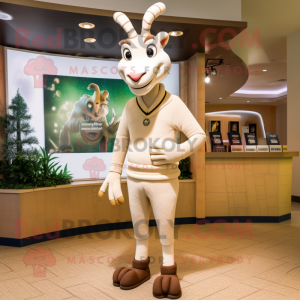 Cream Gazelle mascot costume character dressed with a Sweater and Cufflinks