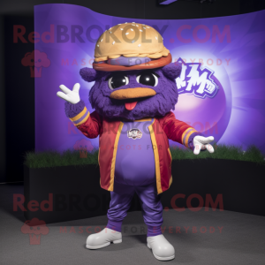 Purple Hamburger mascot costume character dressed with a Bomber Jacket and Hats