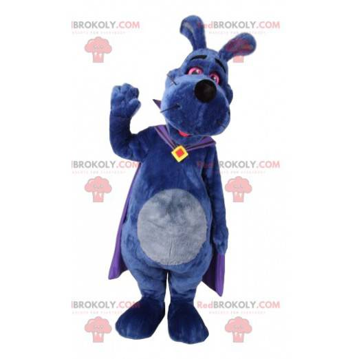 Mascotte del cane con un mantello viola. Costume da cane -