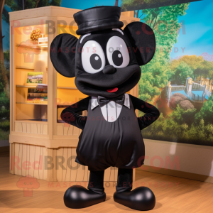 Black Moussaka mascot costume character dressed with a Romper and Bow ties