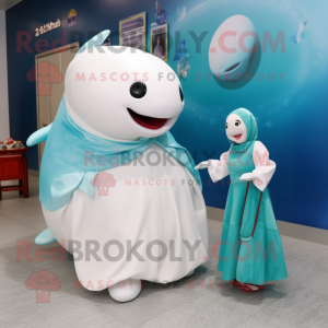 nan Beluga Whale mascot costume character dressed with a Ball Gown and Messenger bags