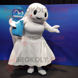 nan Beluga Whale mascot costume character dressed with a Ball Gown and Messenger bags