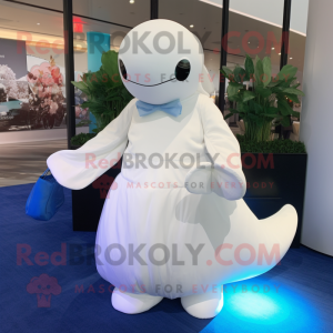 nan Beluga Whale mascot costume character dressed with a Ball Gown and Messenger bags
