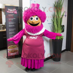 Magenta Falafel mascot costume character dressed with a Maxi Dress and Headbands
