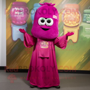 Magenta Falafel mascot costume character dressed with a Maxi Dress and Headbands