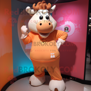 Peach Bull mascot costume character dressed with a Sweatshirt and Earrings