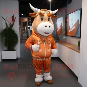 Peach Bull mascot costume character dressed with a Sweatshirt and Earrings