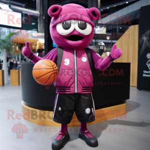 Magenta Basketball Ball mascot costume character dressed with a Leather Jacket and Rings