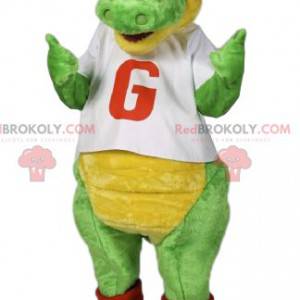 Green dinosaur mascot with a red cap. - Redbrokoly.com