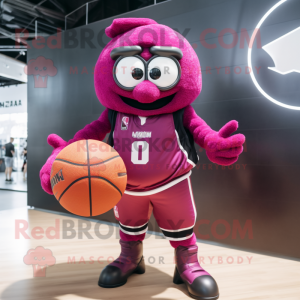 Magenta Basketball Ball mascot costume character dressed with a Leather Jacket and Rings