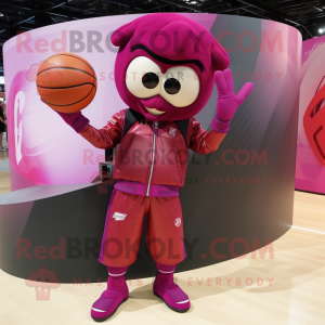 Magenta Basketball Ball mascot costume character dressed with a Leather Jacket and Rings