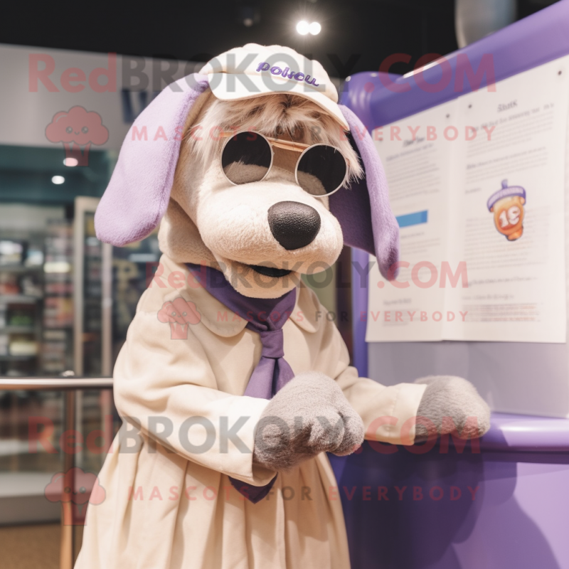 nan Dog mascot costume character dressed with a A-Line Skirt and Reading glasses