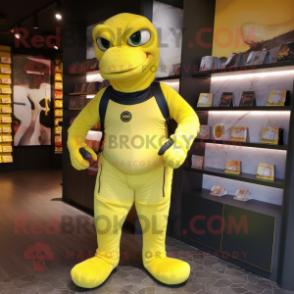 Yellow Anaconda mascot costume character dressed with a Joggers and Brooches