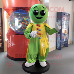 Olive Gumball Machine mascot costume character dressed with a Jumpsuit and Scarf clips