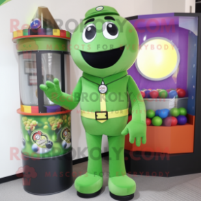 Olive Gumball Machine mascot costume character dressed with a Jumpsuit and Scarf clips