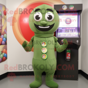 Olive Gumball Machine mascot costume character dressed with a Jumpsuit and Scarf clips