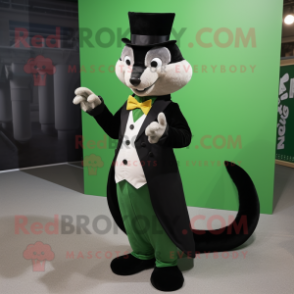 Green Weasel mascot costume character dressed with a Tuxedo and Cummerbunds