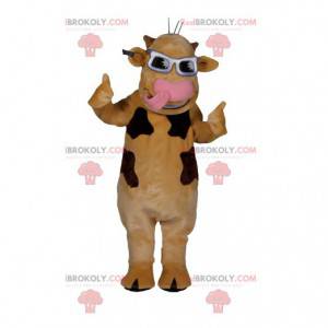 Mascotte di mucca beige super cool. Costume di vacca -