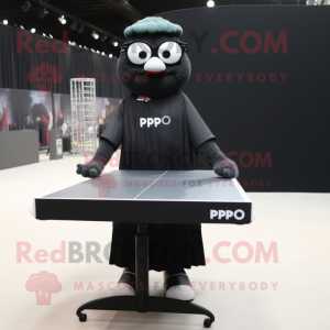 Black Ping Pong Table mascot costume character dressed with a Empire Waist Dress and Reading glasses