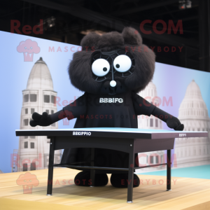 Black Ping Pong Table mascot costume character dressed with a Empire Waist Dress and Reading glasses