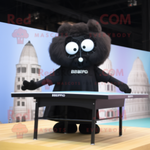 Black Ping Pong Table mascot costume character dressed with a Empire Waist Dress and Reading glasses
