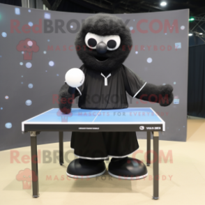 Black Ping Pong Table mascot costume character dressed with a Empire Waist Dress and Reading glasses