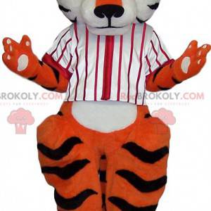 Tiger mascot with a white baseball jersey - Redbrokoly.com