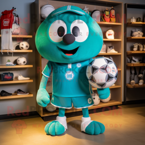 Teal Soccer Ball mascot costume character dressed with a Cargo Shorts and Coin purses