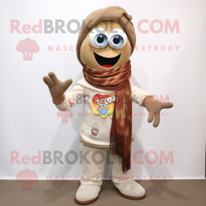 Tan Pepper mascot costume character dressed with a Jeans and Scarves